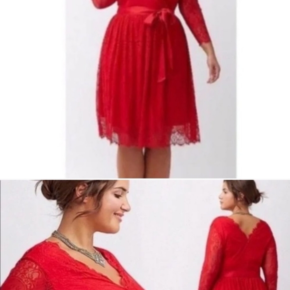 lane bryant red Lace Cocktail dress 18 Vneck Bow - Picture 2 of 4